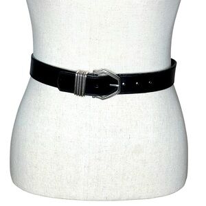 BRIGHTON Retro Classic Black Leather with Silvertone Buckle SZ M